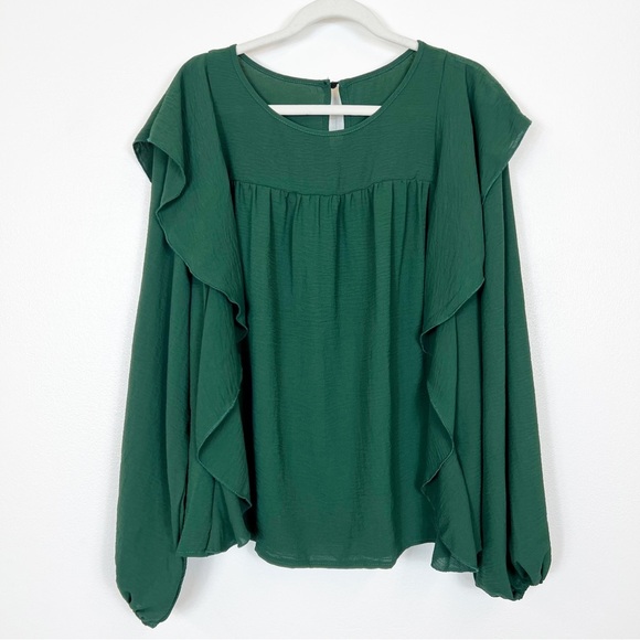 SHEIN Tops - Shein Curve Ruffled Long Sleeve Top Green Size 4XL